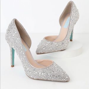 Hazil Silver Satin Rhinestone D'Orsay Pumps